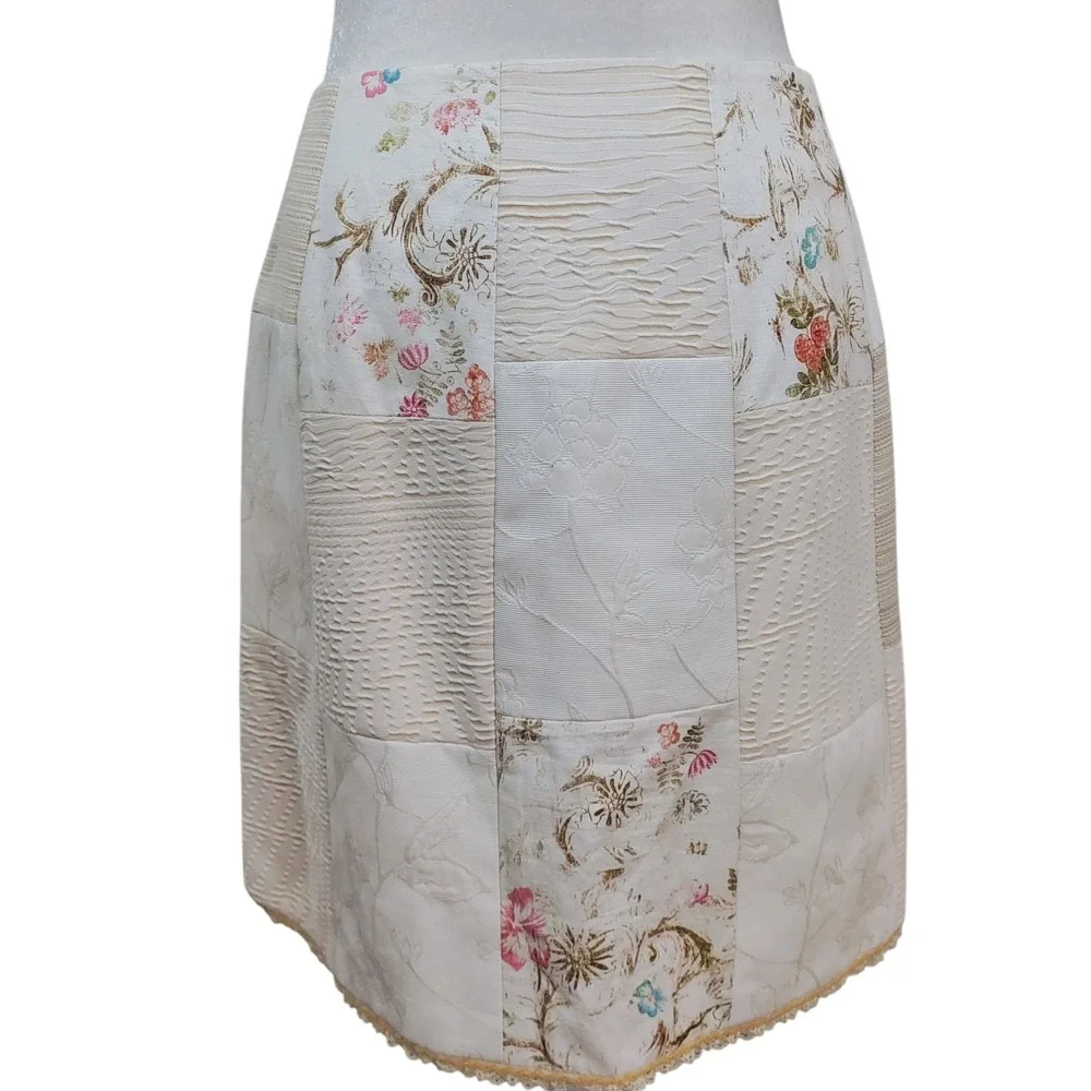 Alberto Makali Patchwork Mini Skirt Cream‎ Ivory Romantic Grandmacore Size 8